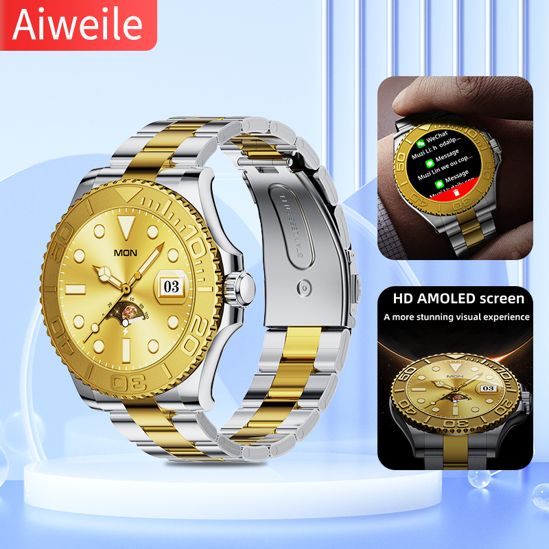Korean Men Lifestyle - Aiweile สมาร์ทวอท์ชสไตล์ใหม่สำหรับผู้ชายนาฬิกาออกกำลังกายไร้สายด้วยเสียงบลูทูธสำหรับเป็นของขวัญ AW46