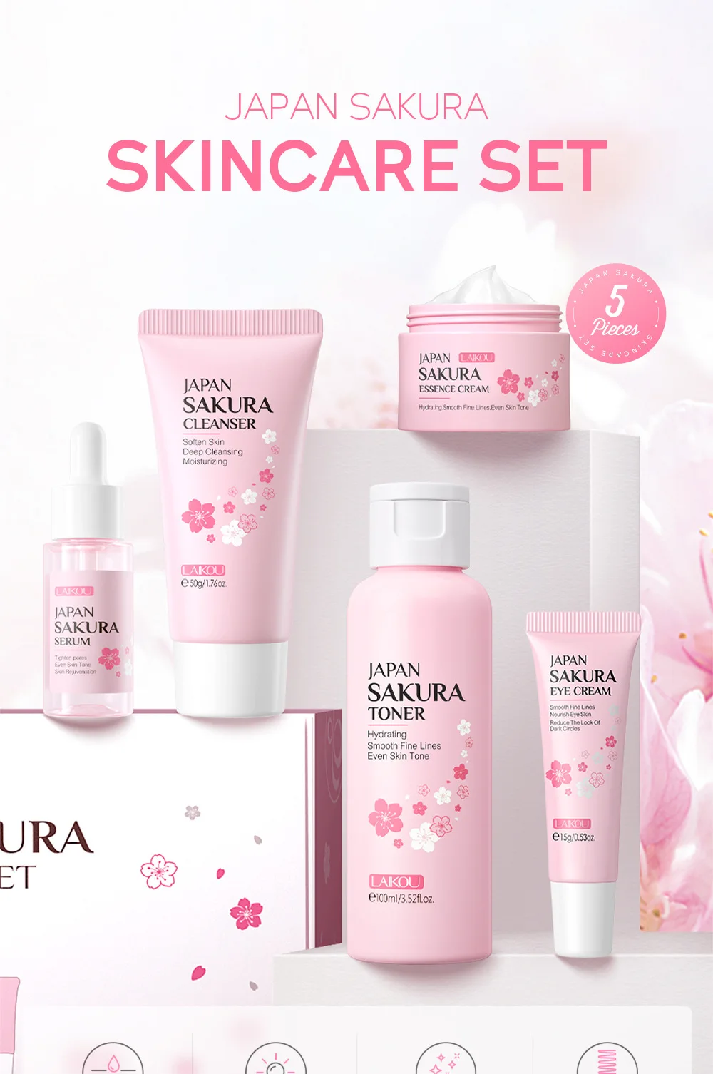 LAIKOU ชุดผลิตภัณฑ์ดูแลผิวซากุ - Korean Skincare Routine บทวิจารณ์และราคา